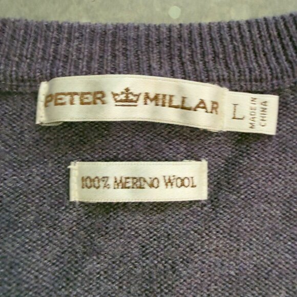 Peter Millar Purple Merino Wool V-Neck Sweater – Size Large - Picture 4 of 10